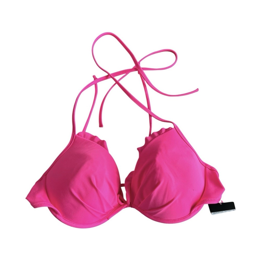 Victoria's Secret Pink Halter Bikini Top 34C Adjustable Strap Ruffle
